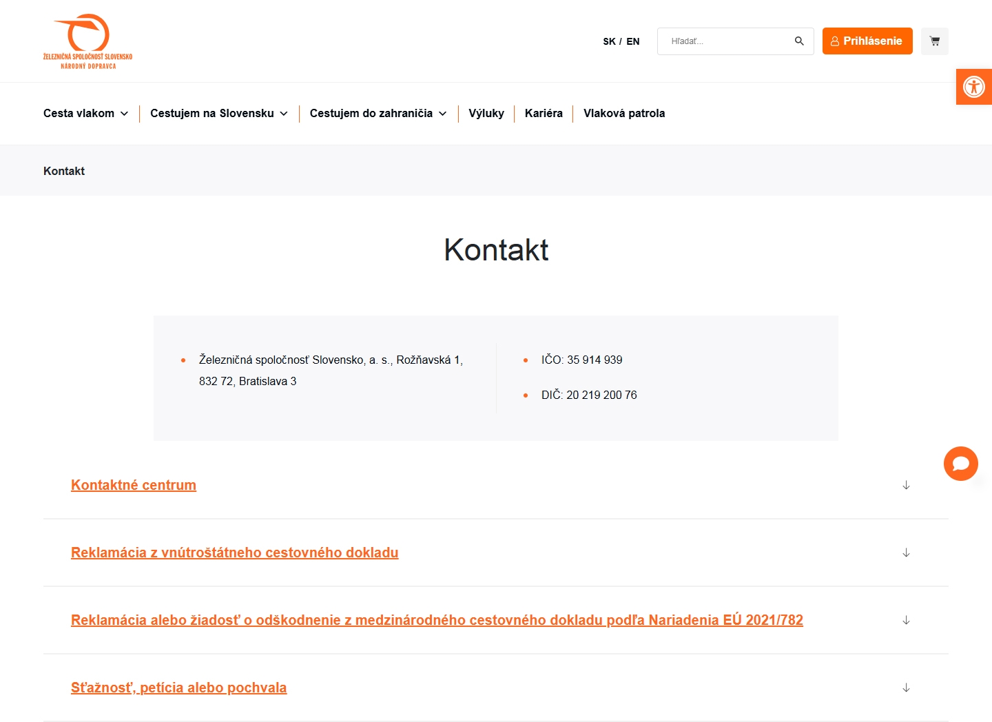 Železničná spoločnosť kontakt