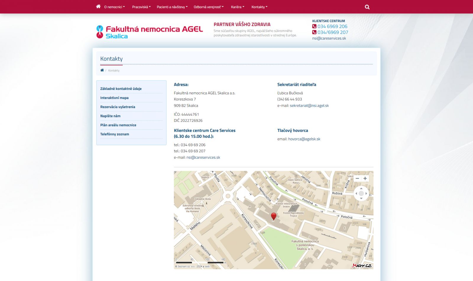 Fakultná nemocnica AGEL Skalica kontakt