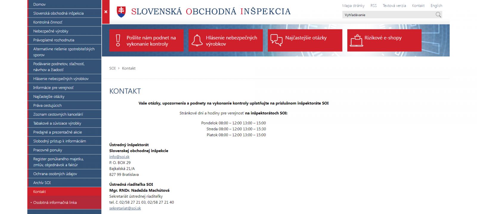 Slovenská obchodná inšpekcia soi kontakt
